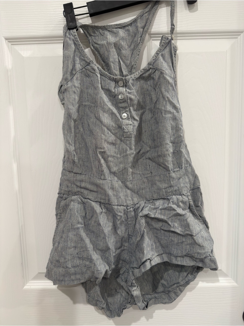 100% Linen Striped Lightweight Romper Shorts Overalls Shortalls - as is